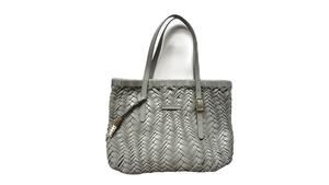 Kempton & Co Woven Bag Grey Leather New